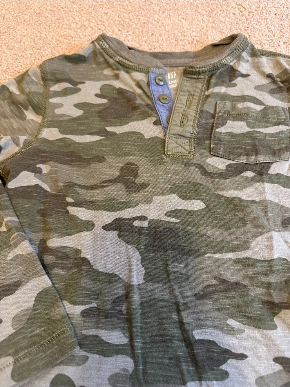 GAP Kids Green Camo Henley Long-Sleeve Shirt